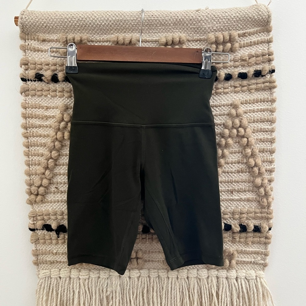 Lululemon Olive Green High-Waisted Biker Shorts